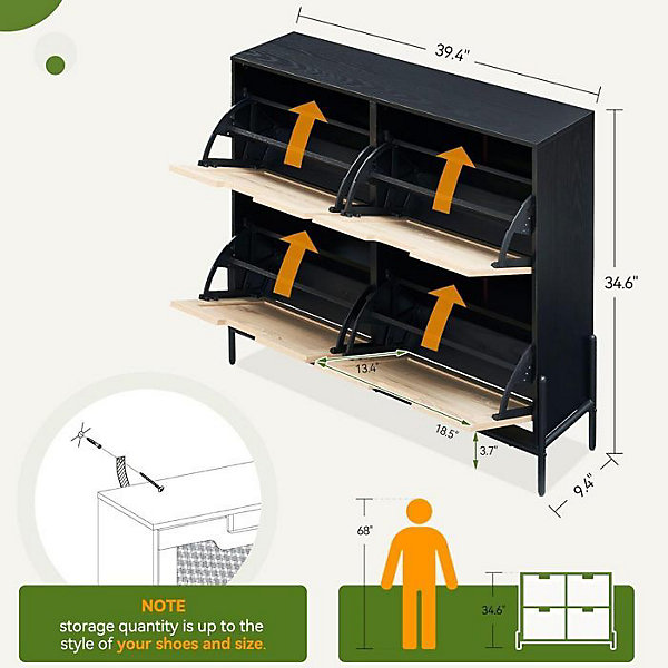MEUBLE A CHAUSSURES - PROMIRACAL - PROMIRACAL - Rotin tressé - 3 compartiments réglables - Noir