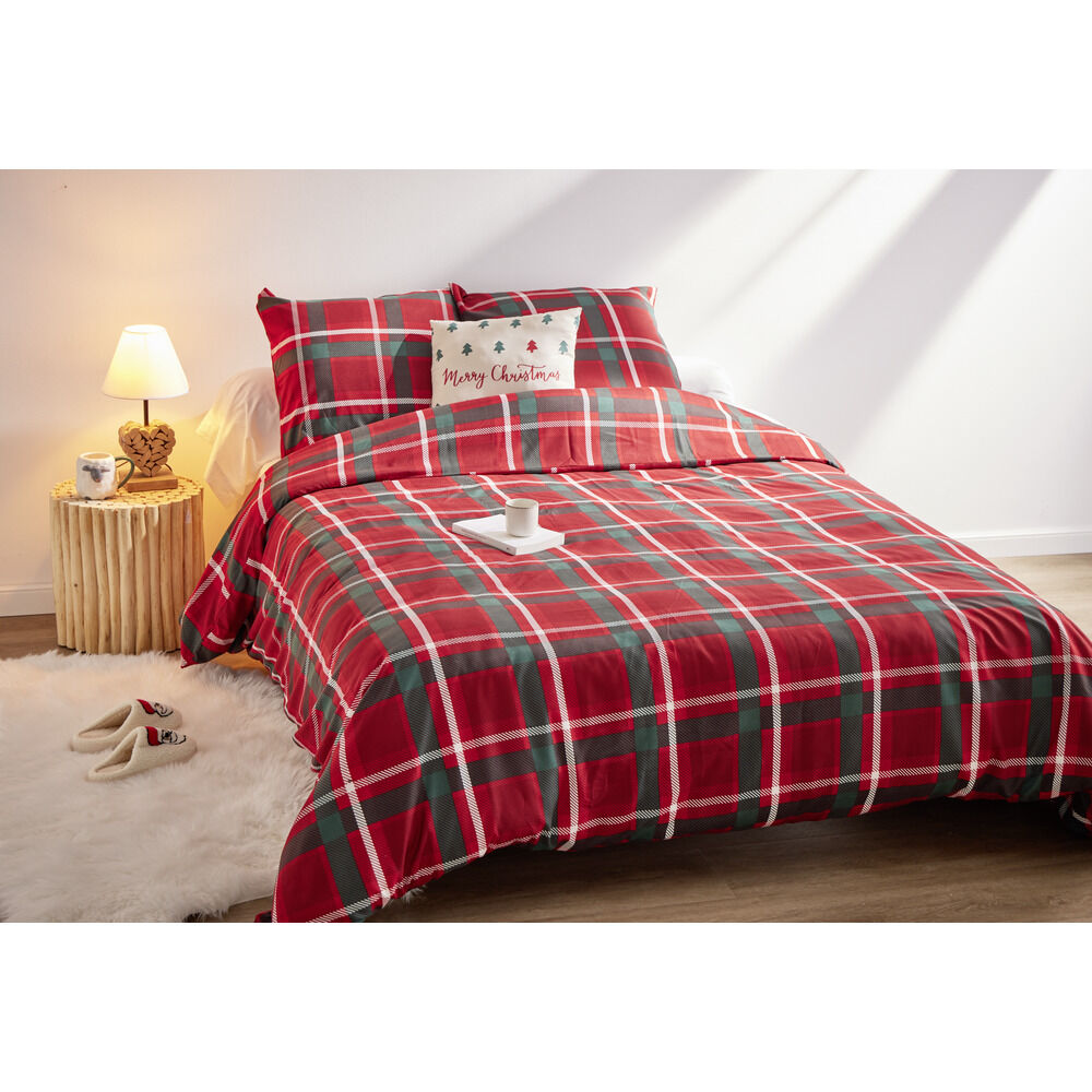Parure de lit 2 personnes 240x220cm No&euml;l tartan rouge