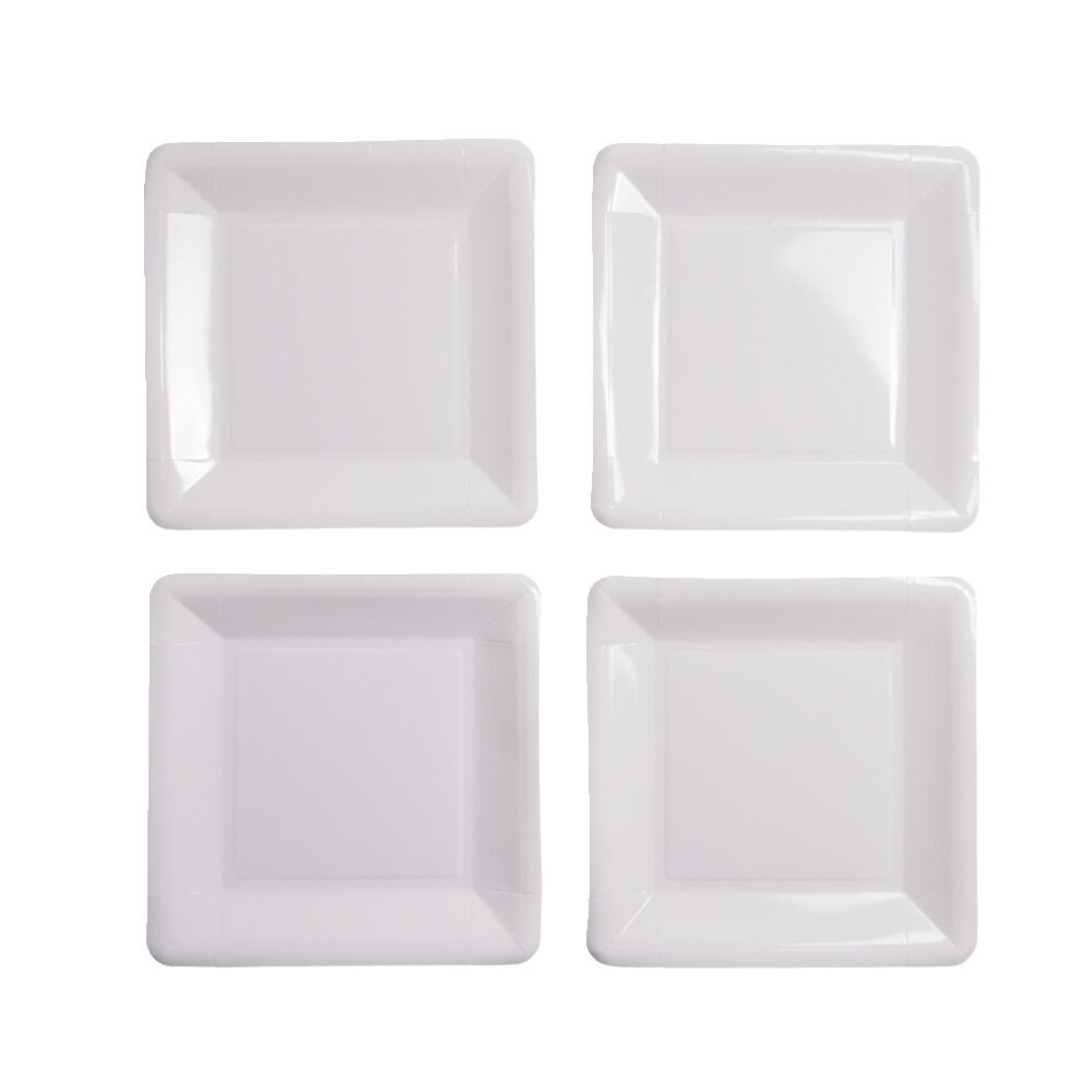 Plateau de présentation carré x4 en carton métallisé blanc 23x23cm