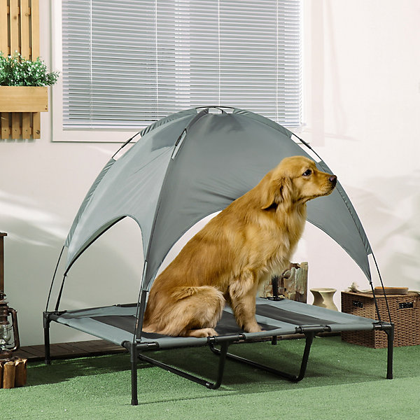 Lit pour chien chat sur pied velum anti-UV tissu Oxford micro-perforé sac transport inclus gris