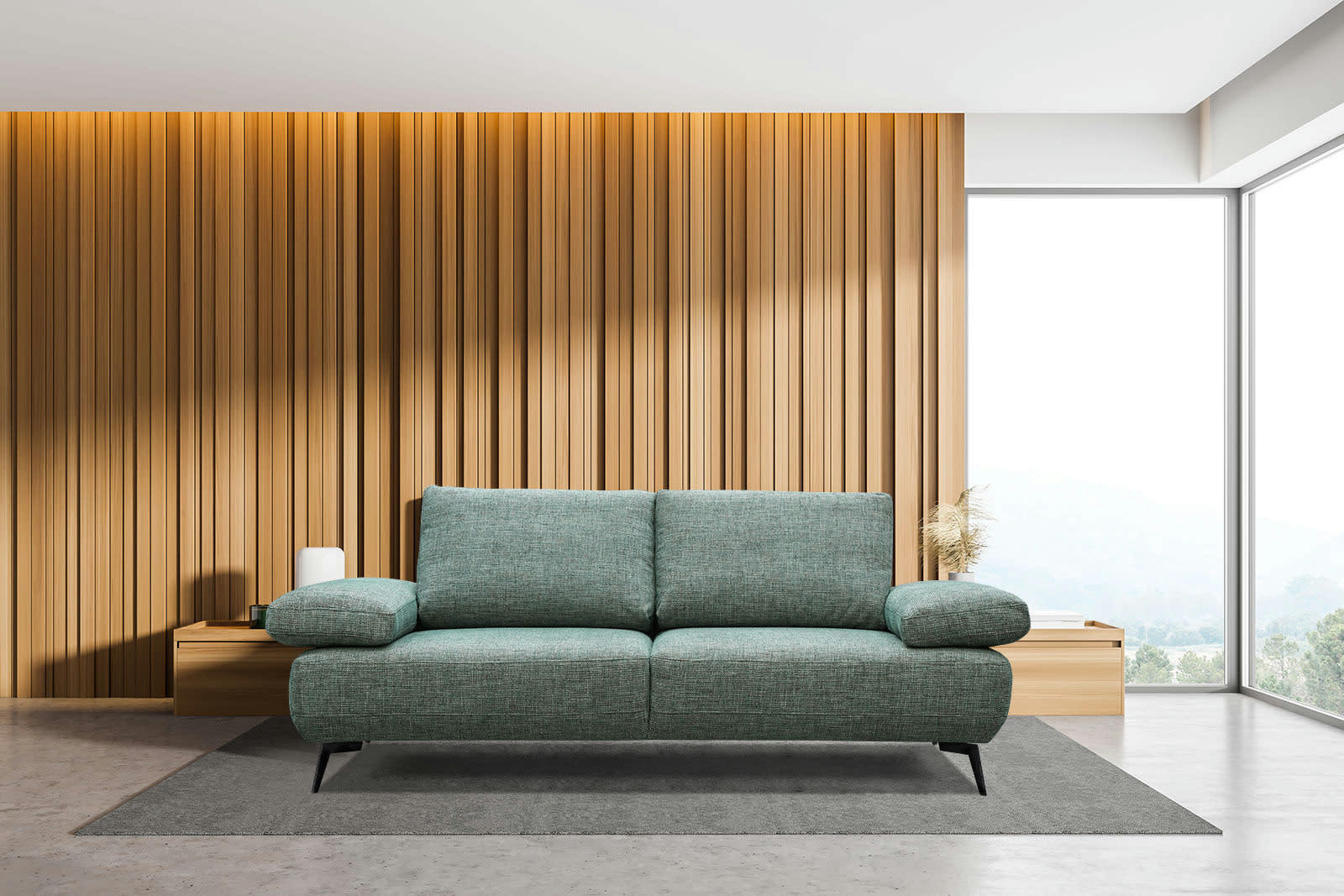 MELLO - Canapé droit 3 places tissu vert de flacon