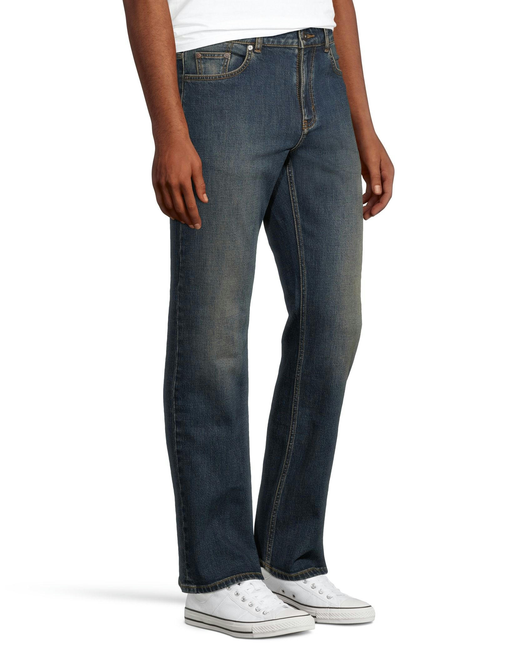 Denver Hayes Men's FLEXTECH Relax Fit Tapered Led Dark Tint Wash Jeans