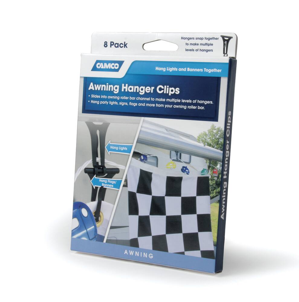 CAMCO 42720 Awning RV Hanger with Clip, Black, 8-pk