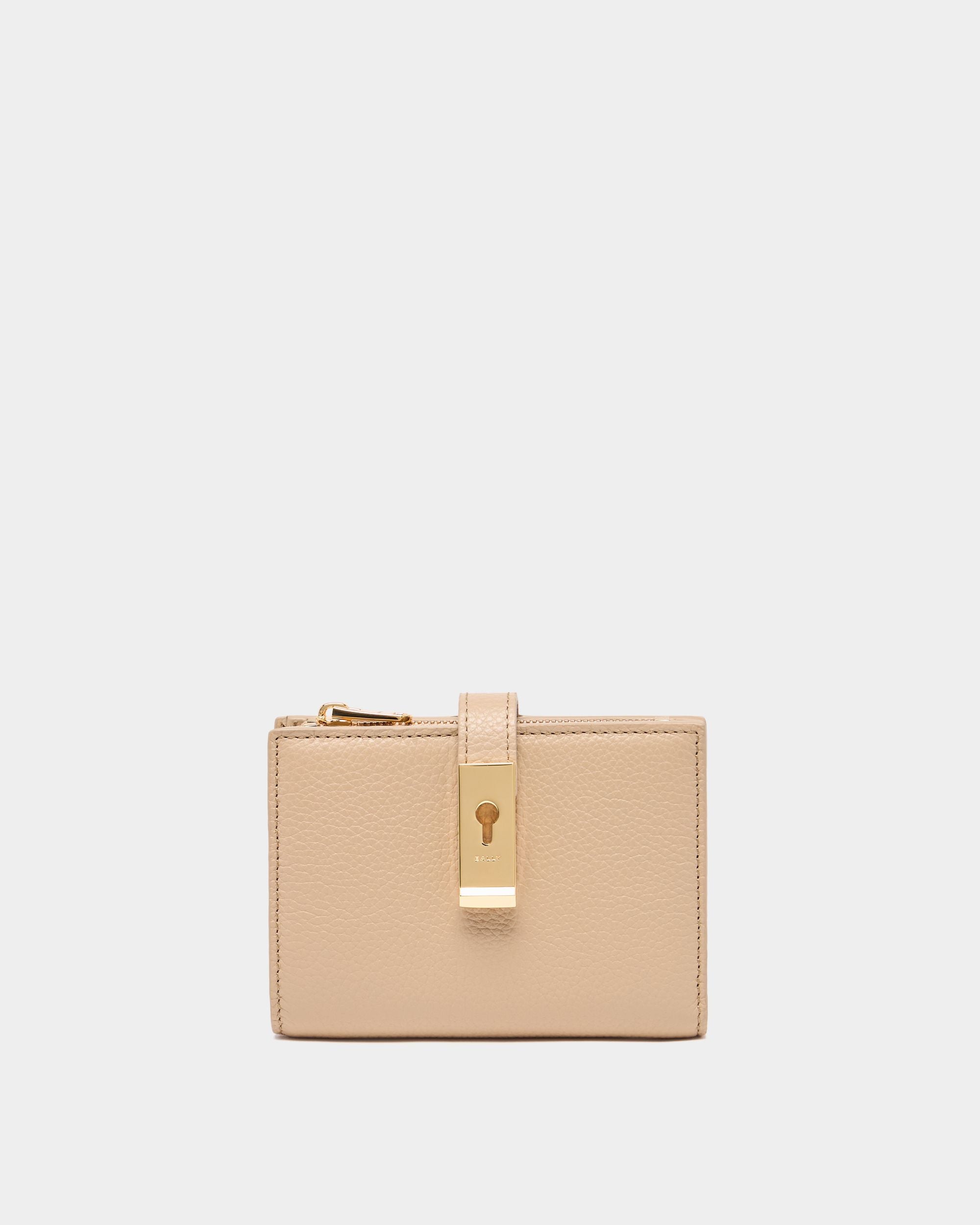 Lock Me Geldbörse aus genarbtem Leder in Light Beige