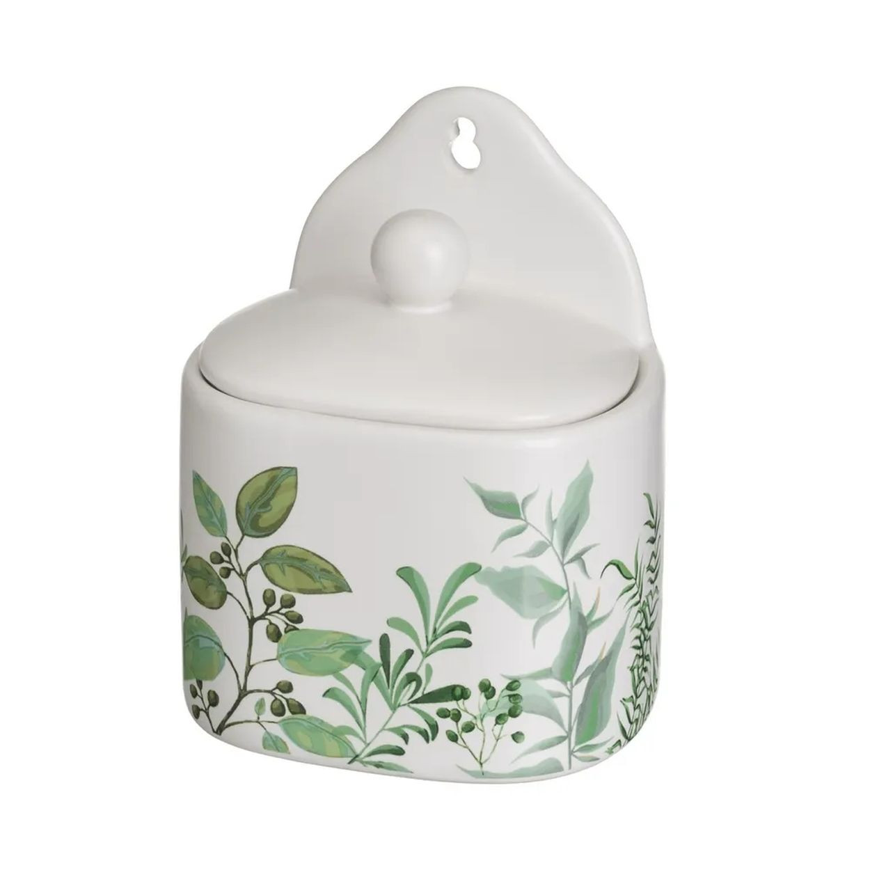 Ceramiczny pojemnik na sól 500 ml GREENS biały w liście