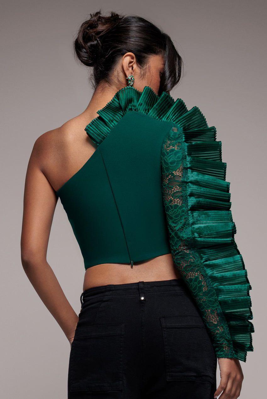 Goddiva One Shoulder Fan Pleat Frill Corset Top