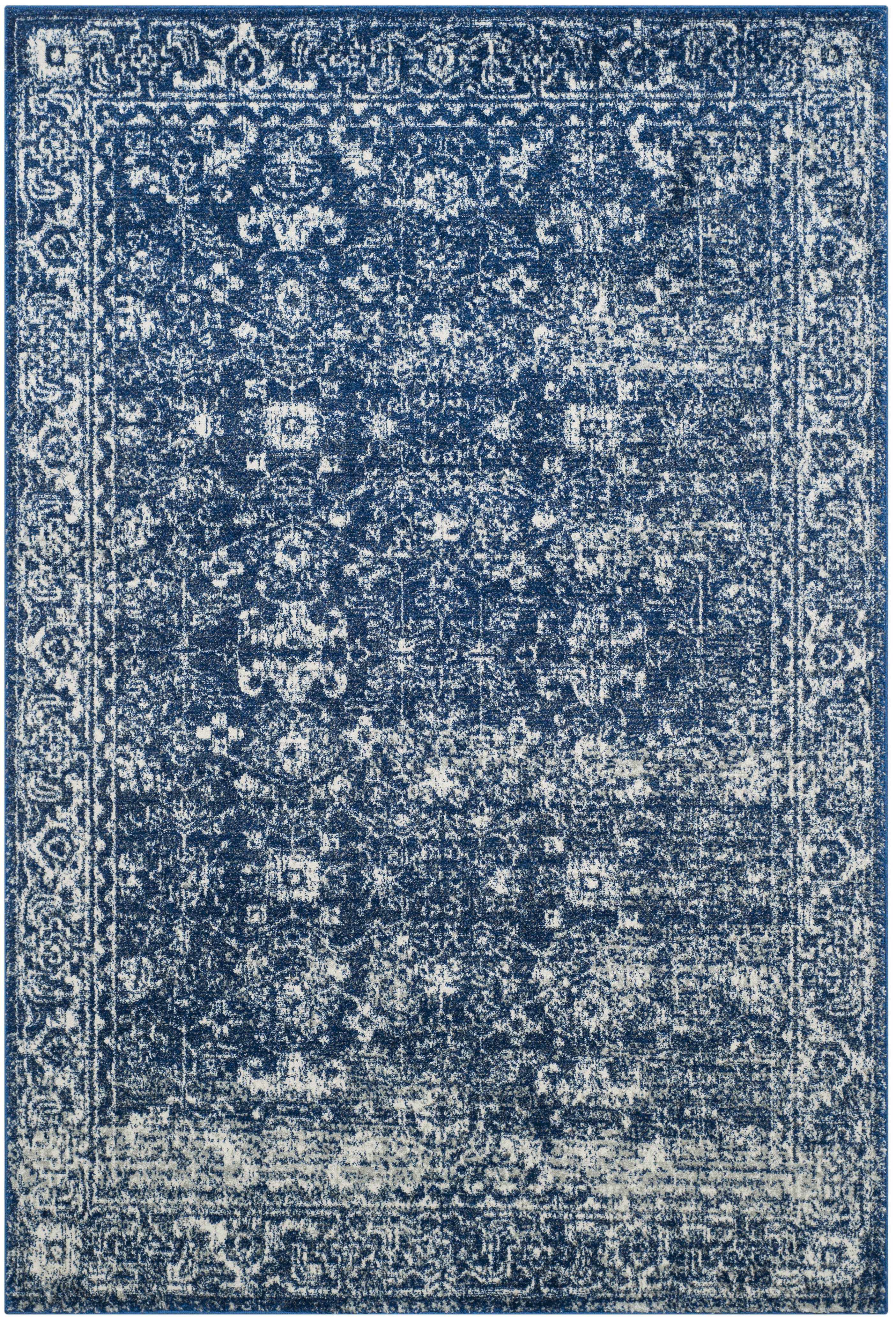 EVOKE - Tapis de salon interieur en bleu marine & ivoire, 155 x 229 cm