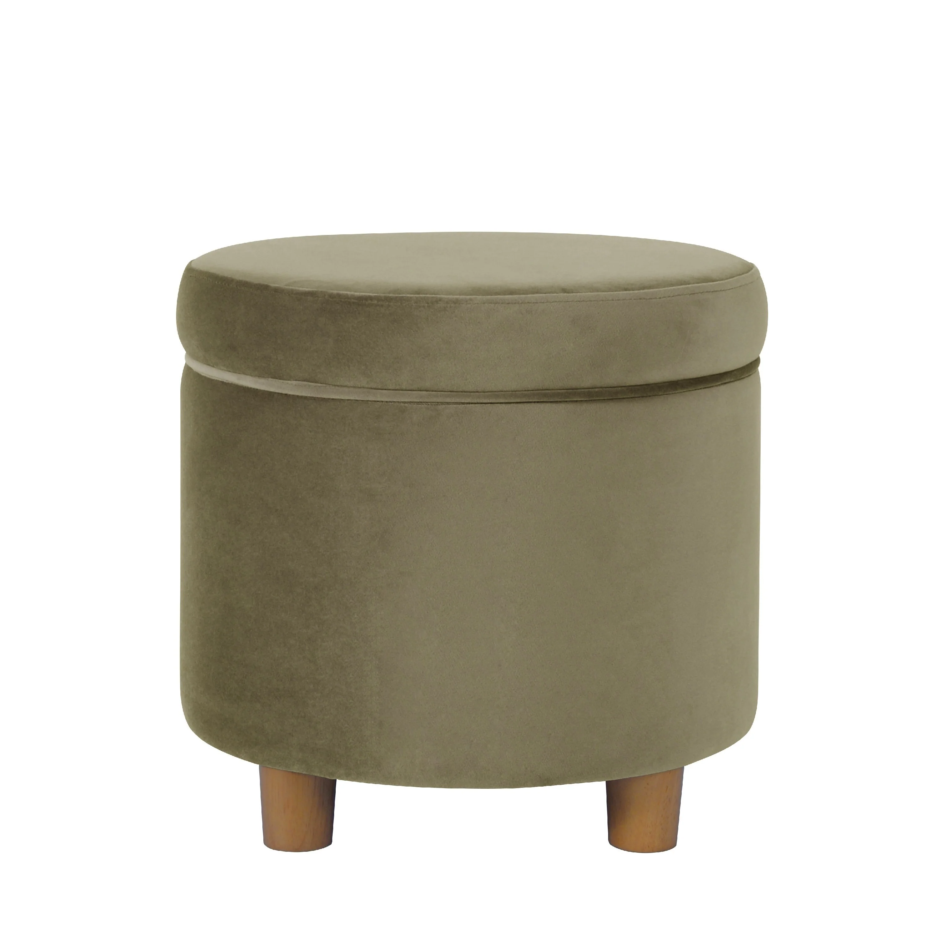 Gio Storage Ottoman, 19 Inch Round Lift Top, Sage Green Velvet Fabric