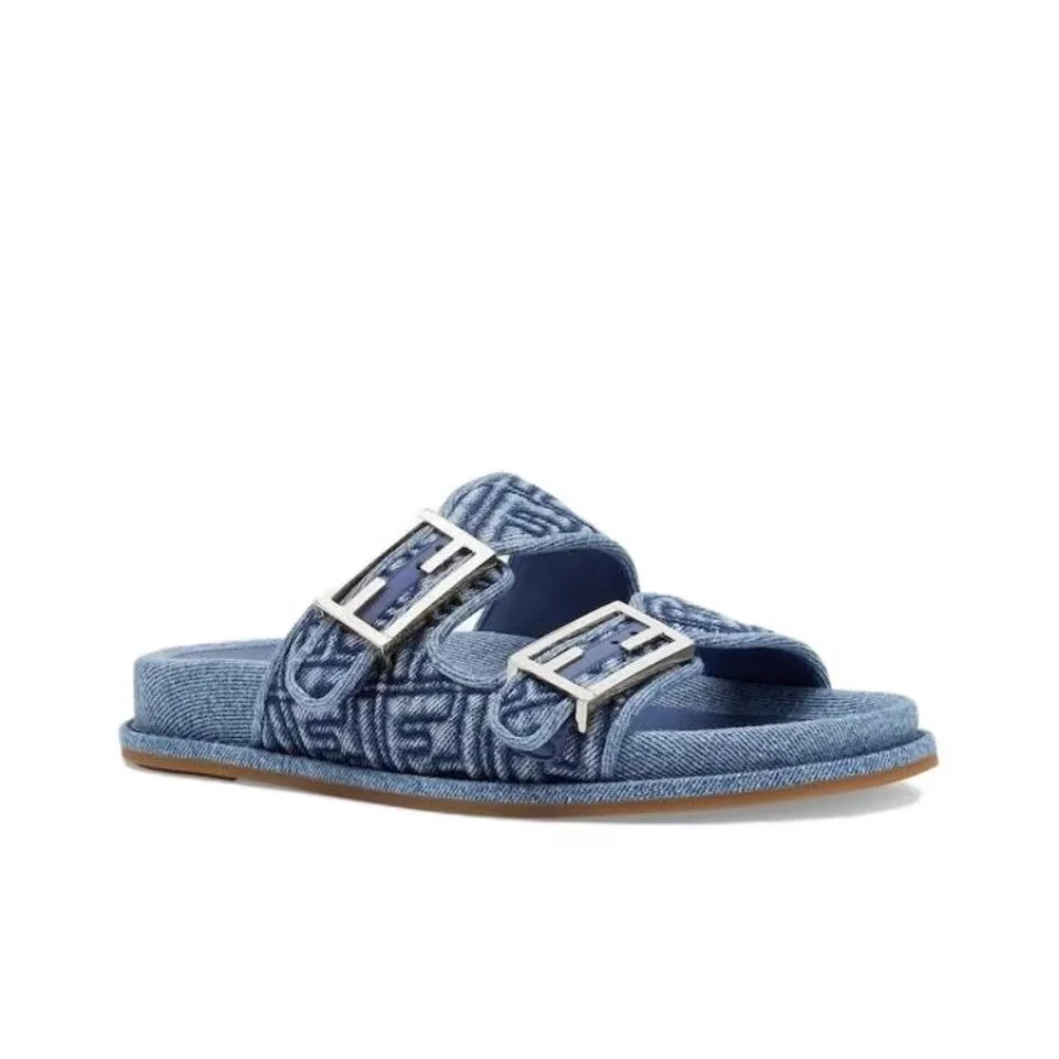Fendi Fabric One Word Comfortable Slippers Shoes Sandal