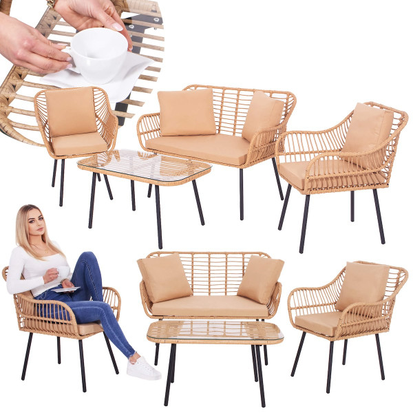 Meble ogrodowe technorattanowe komplet sofa, fotele i stolik