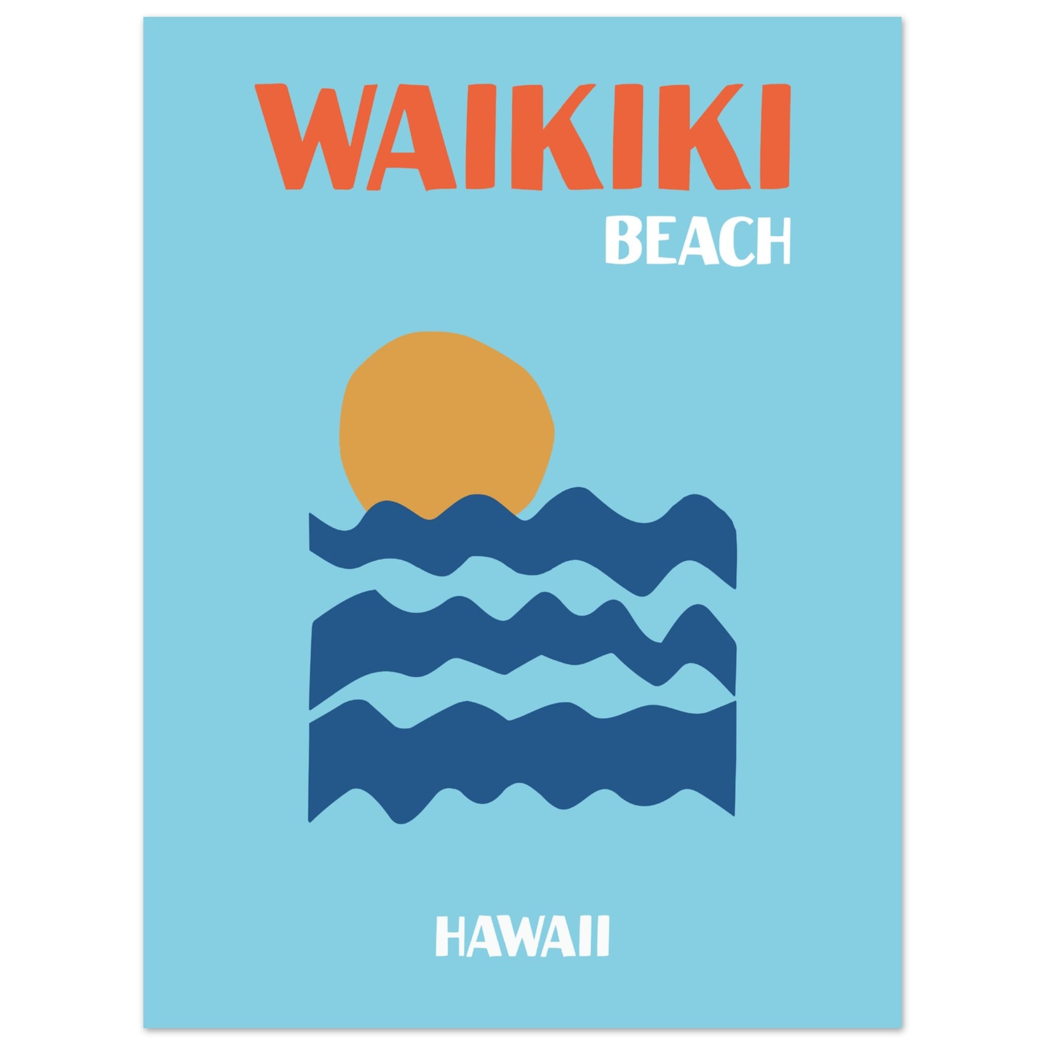 Artfulprints Poster Hawaii - Waikiki Beach  - 30x40 cm - Blauw