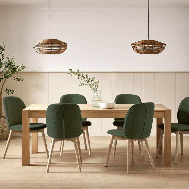 Habitat Alston Extending Oak Dining Table & 6 Green Chairs