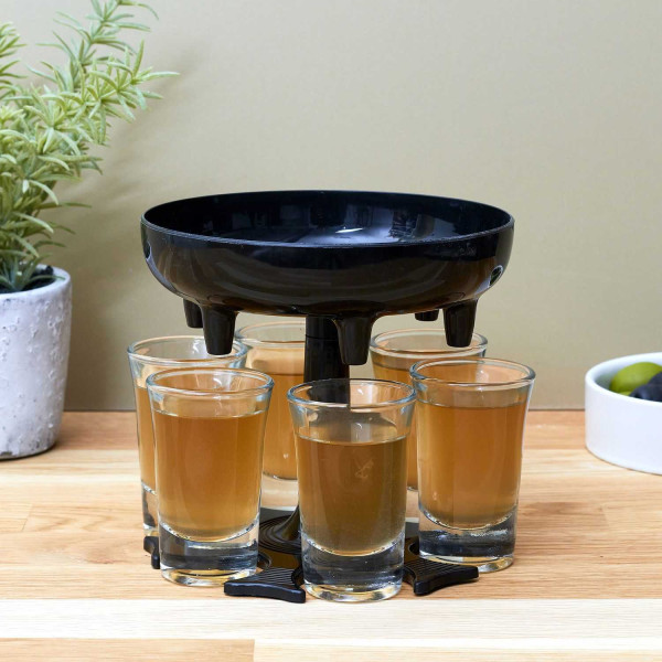 Zestaw do shotów SHOTFLOW czarny dystrybutor i 6 kieliszków