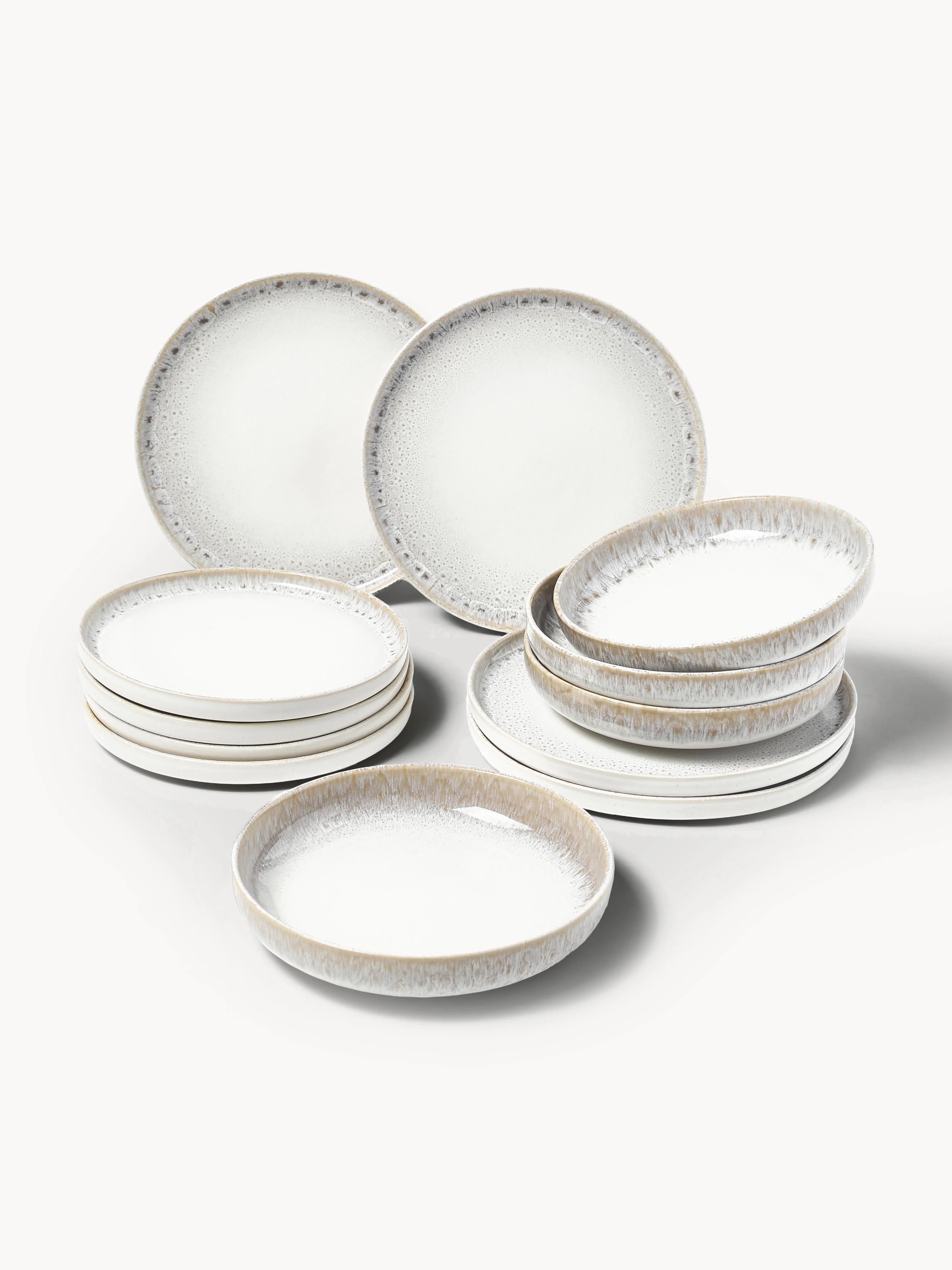 Handgefertigtes Geschirr-Set Danza mit reaktiver Glasur, 4 Personen, 12er-Set