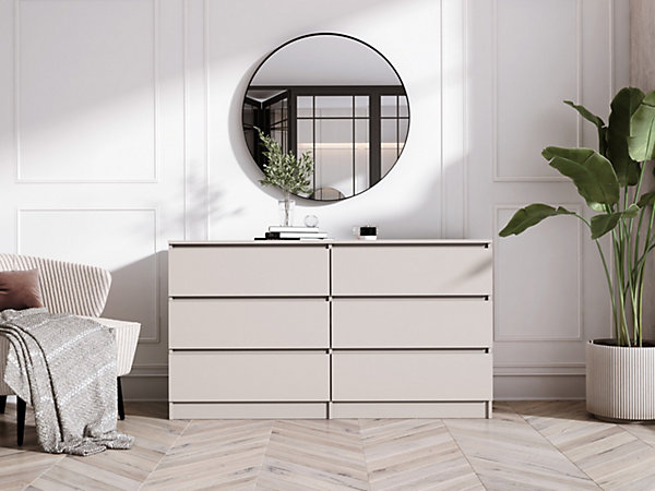 Commode 6 tiroirs, cachemire, 139 x 39 x 79 cm