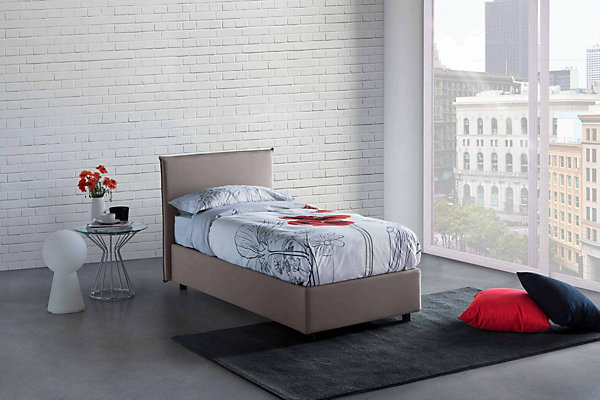 Lit simple Dbach, Lit coffre avec revêtement en tissu, Ouverture frontale, avec matelas 80x200 cm inclus, Taupe
