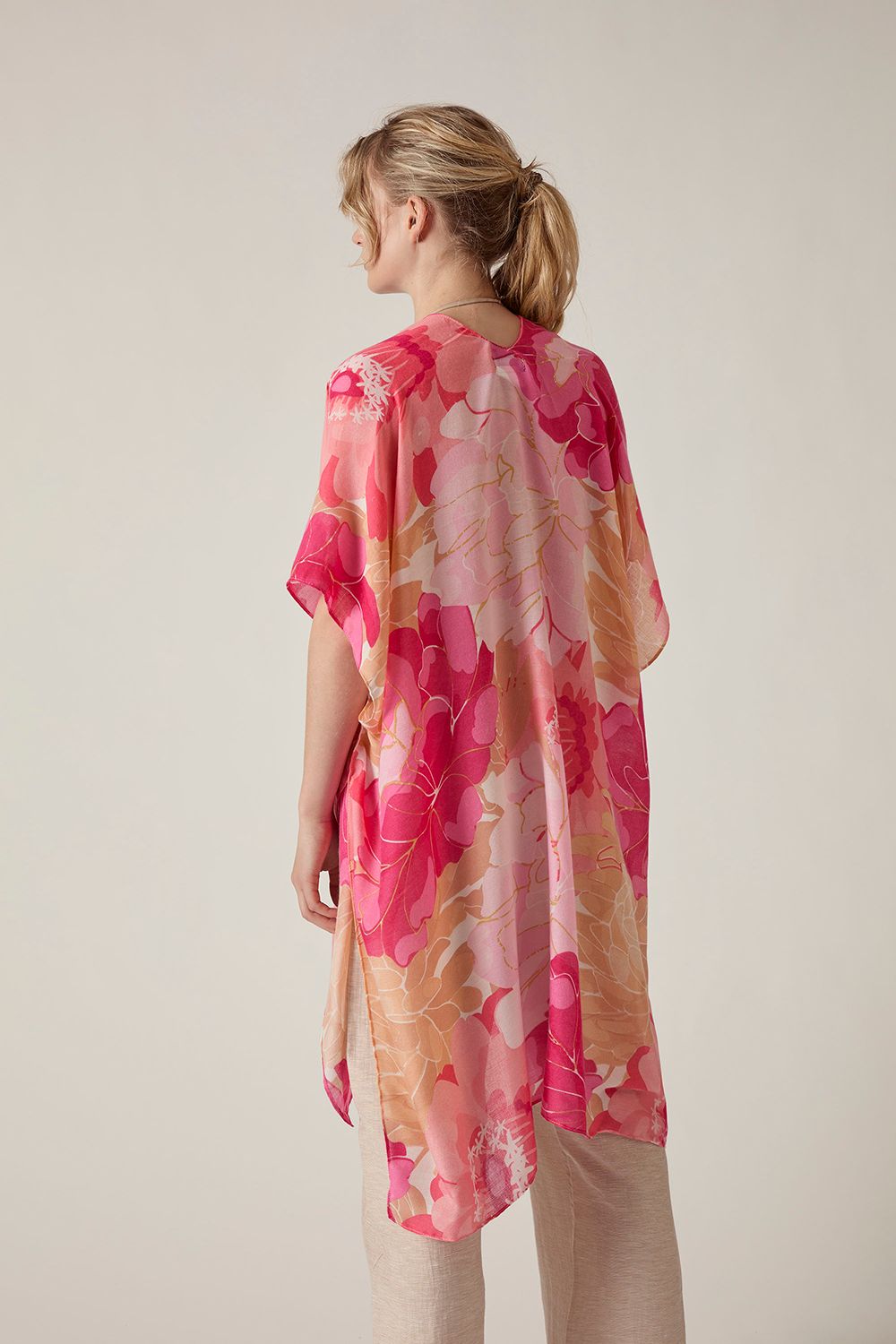 James Lakeland Pink Peony Print Kaftan