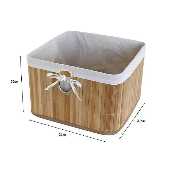Lot de 6 paniers de rangement bambou tissu blanc 31 x 31 x 20 cm