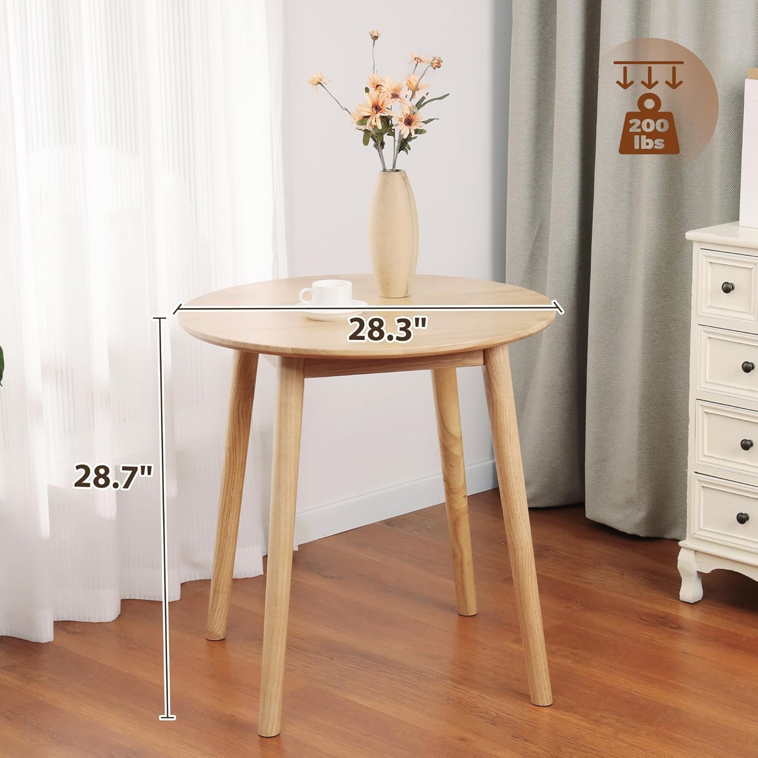 28.3 Small Round Dining Table for 2,Wooden Space-Saving Kitchen Dinner Table Rustic Wood Dining Table Mid Century Modern Kitchen Table