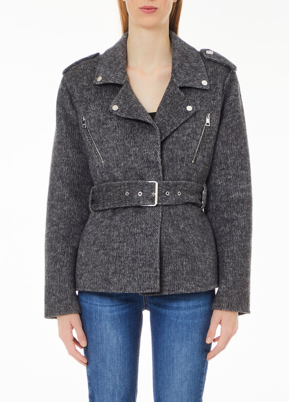 Giacca biker in misto lana