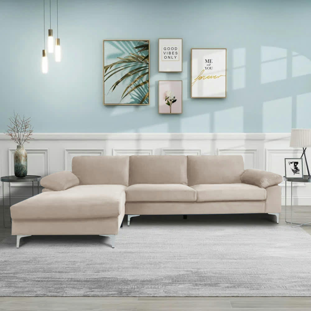 GALWAY - Canapé d'angle gauche 4-5 places en velours beige