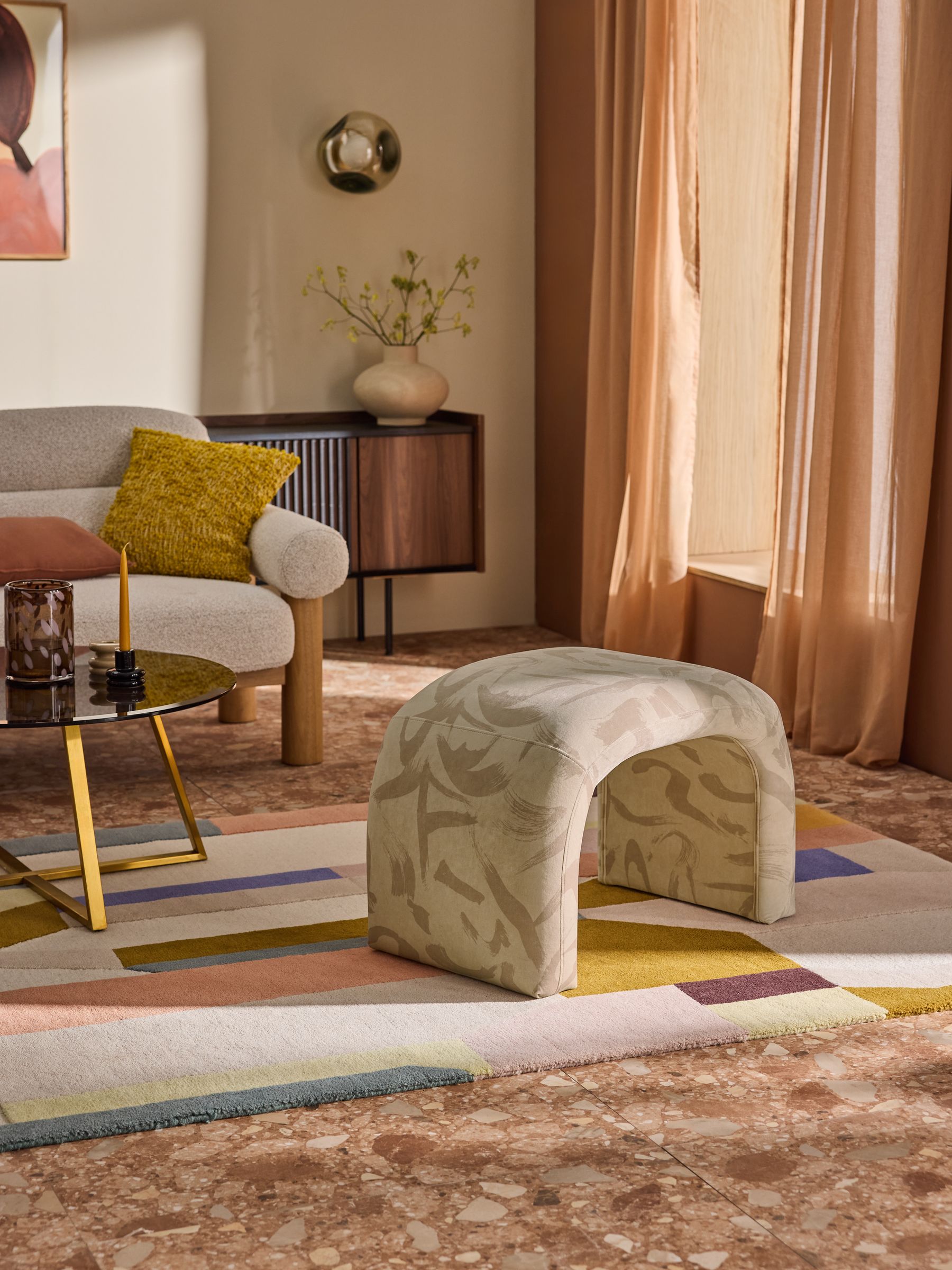 Beryl Stool in Natural Taupe Brushstroke Velvet