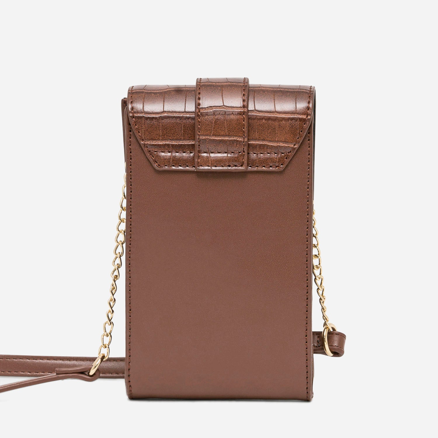 Pochette à téléphone cognac avec embossage
