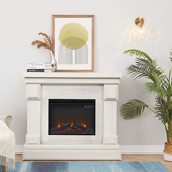 Cheminée foyer electrique avec manteau, grain de bois blanc Teamson Home