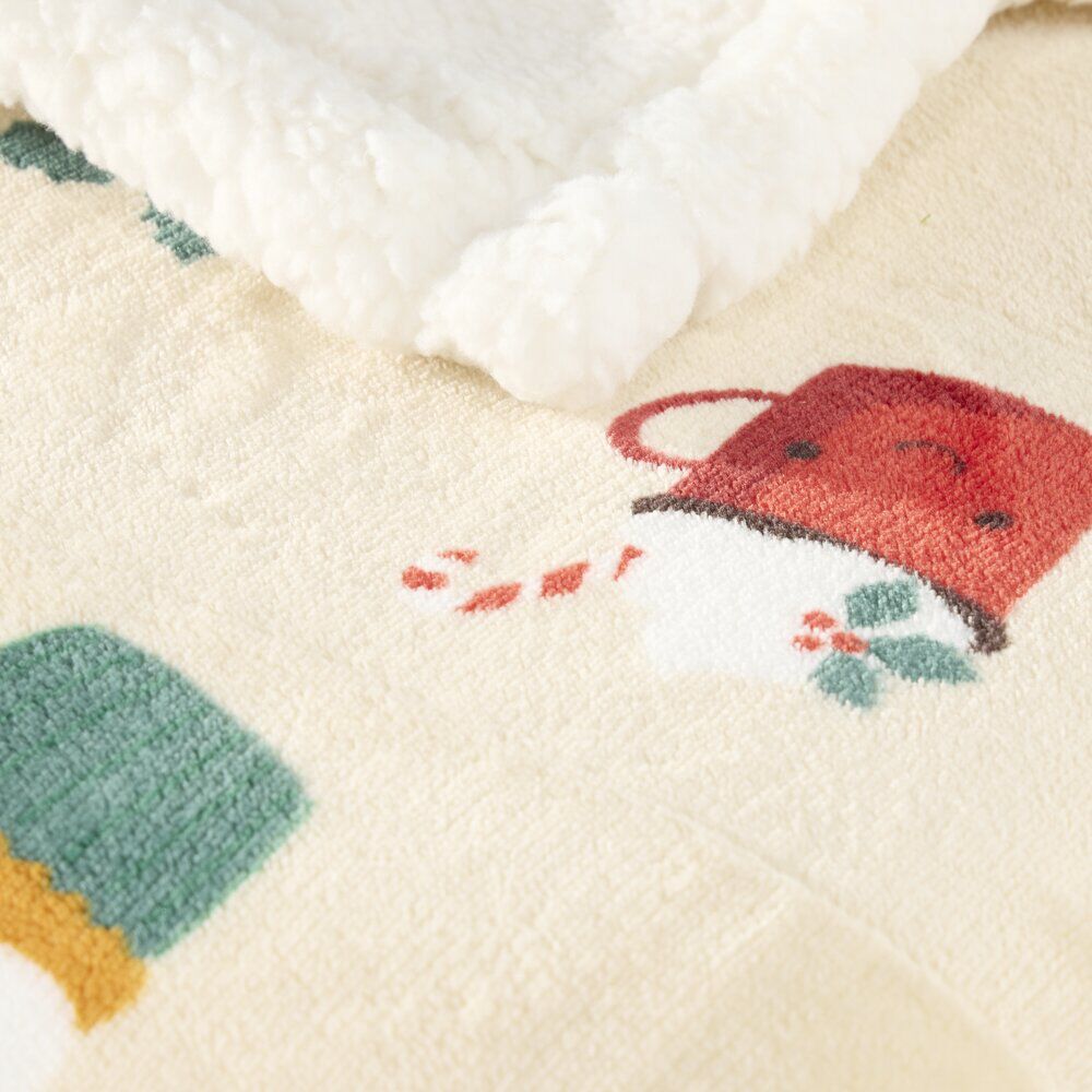 Plaid imprimé motif No&euml;l polyester L150X120 cm (3 modèles beige/rose/rouge)