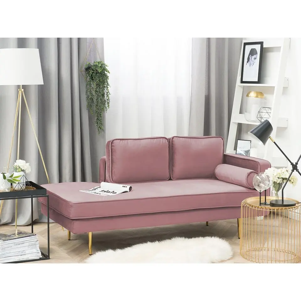 MIRAMAS - Chaise longue - Roze - Rechterzijde - Fluweel