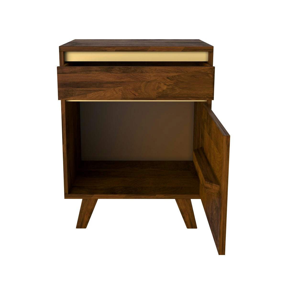 TRIPOLI - Table de chevet en bois détails dorés, 1 tiroir et 1 porte