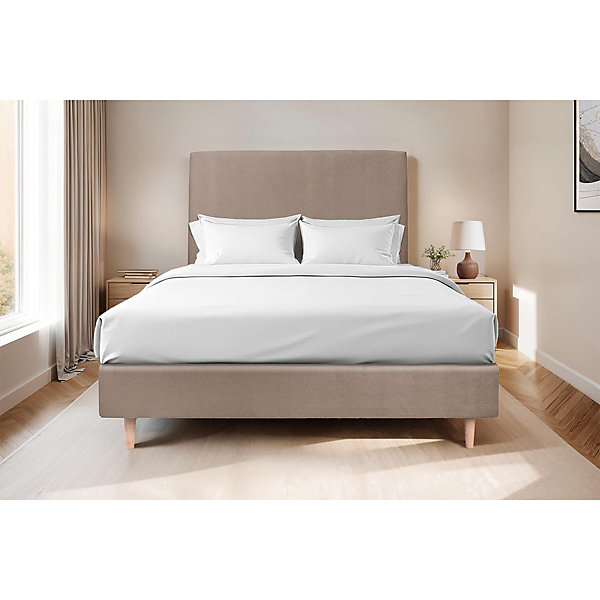 Lit avec tête de lit tapissier velours et sommier tapissier- Lit en bois massif