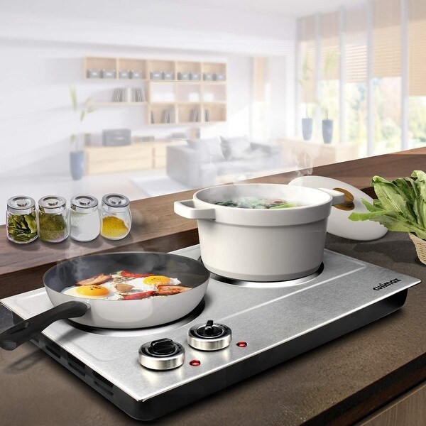 Elexnux 1800W Ceramic Electric Hot Plate for Cooking Portable Dual Control Infrared Cooktop, Glass Plate Countertop Burner