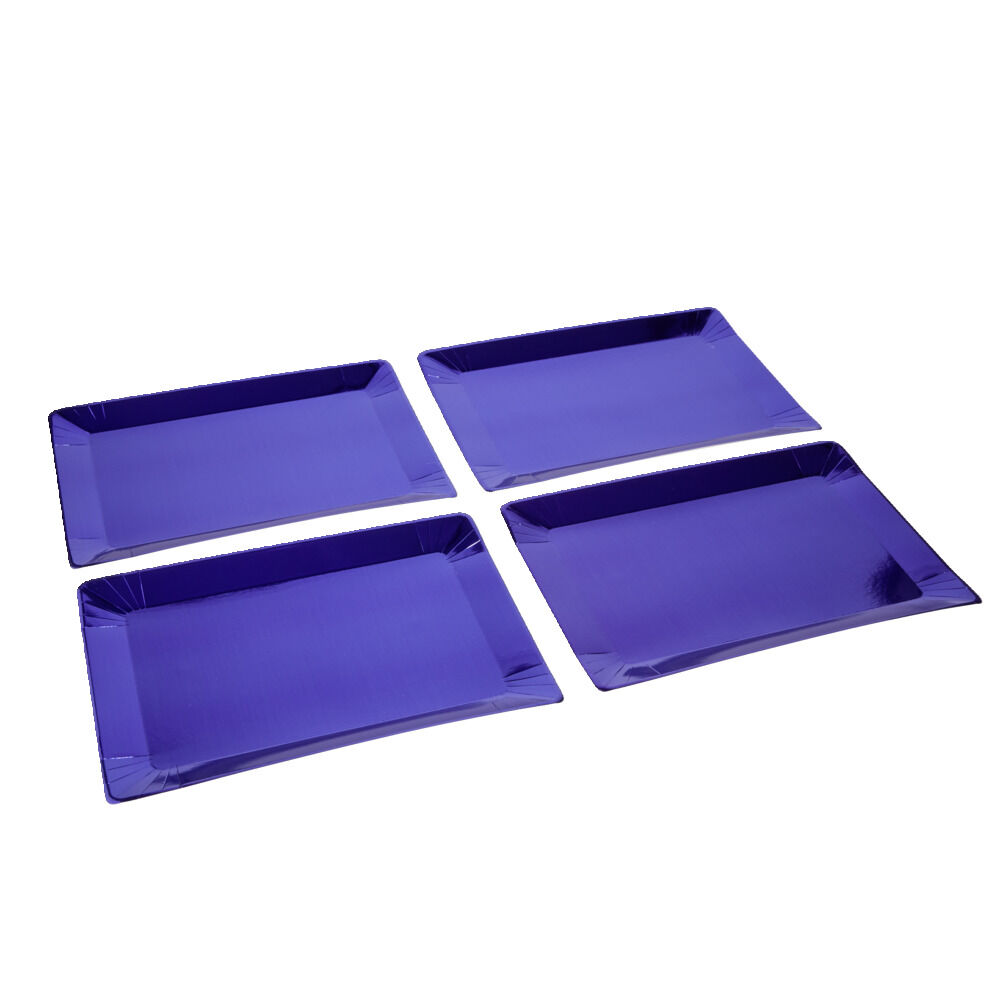 Plateaux de présentation rectangulaire x4 carton métallisé bleu 28x38cm