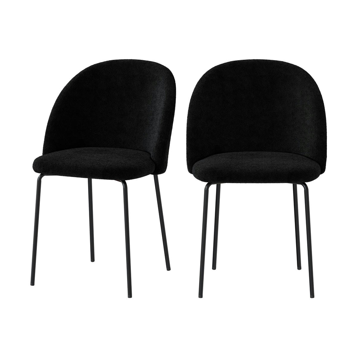 KARL - Chaise en tissu bouclé noir (lot de 2)