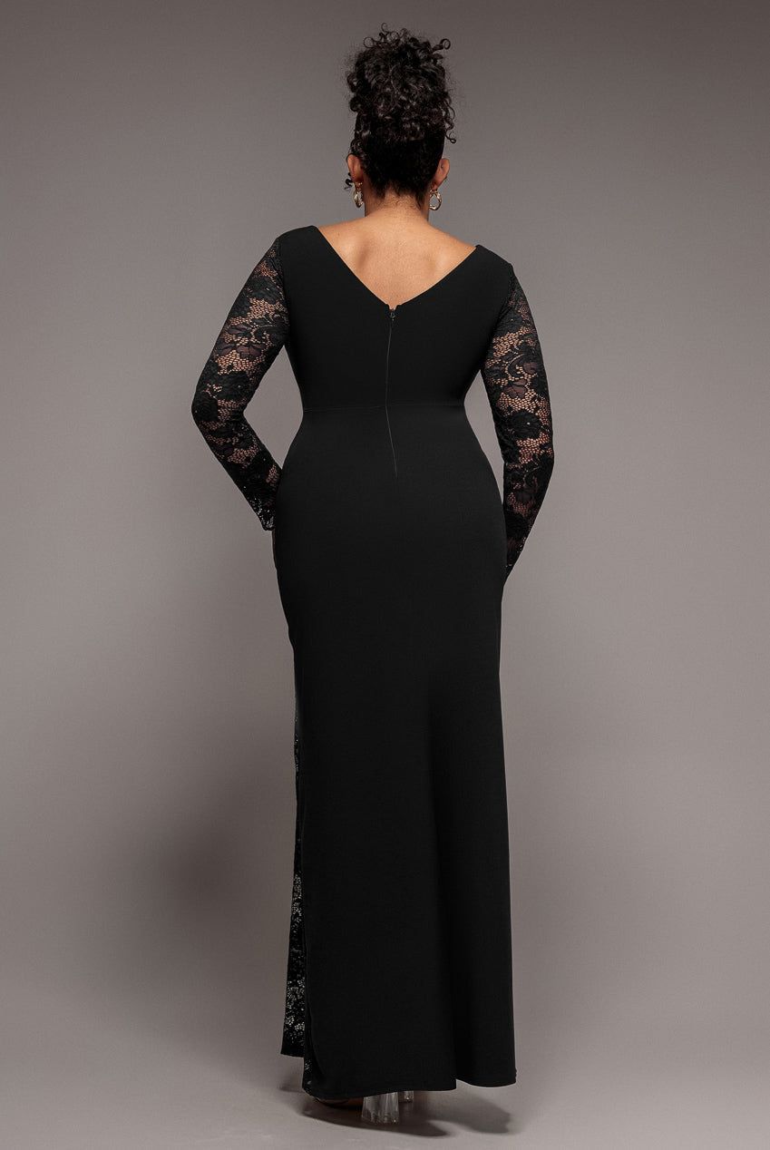 Goddiva Scuba & Lace Wrap Maxi Dress