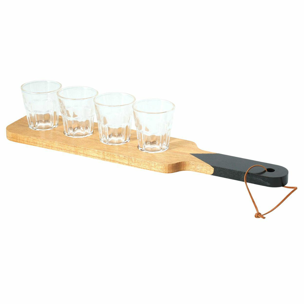 Zestaw kieliszków do shotów 4x44 ml z drewnianą tacą