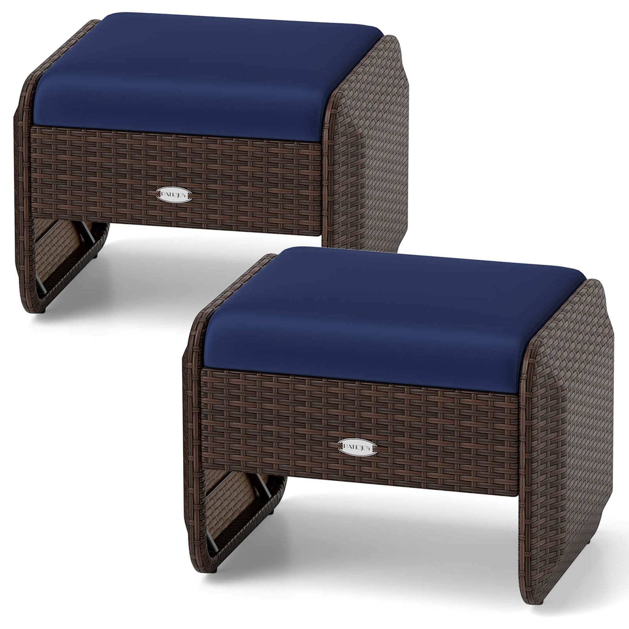 Patiojoy 2 Pieces Outdoor Patio PE Wicker Ottomans with Removable - See Details
