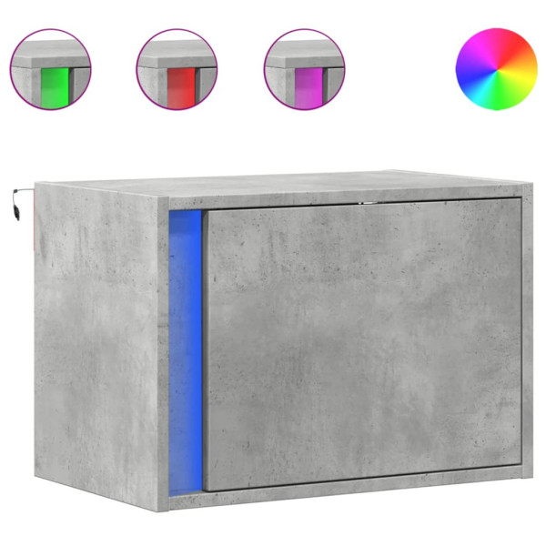 Szafka Nocna Stolik Szara z Szufladą Wisząca z LED Do Sypialni 50x31x35 cm