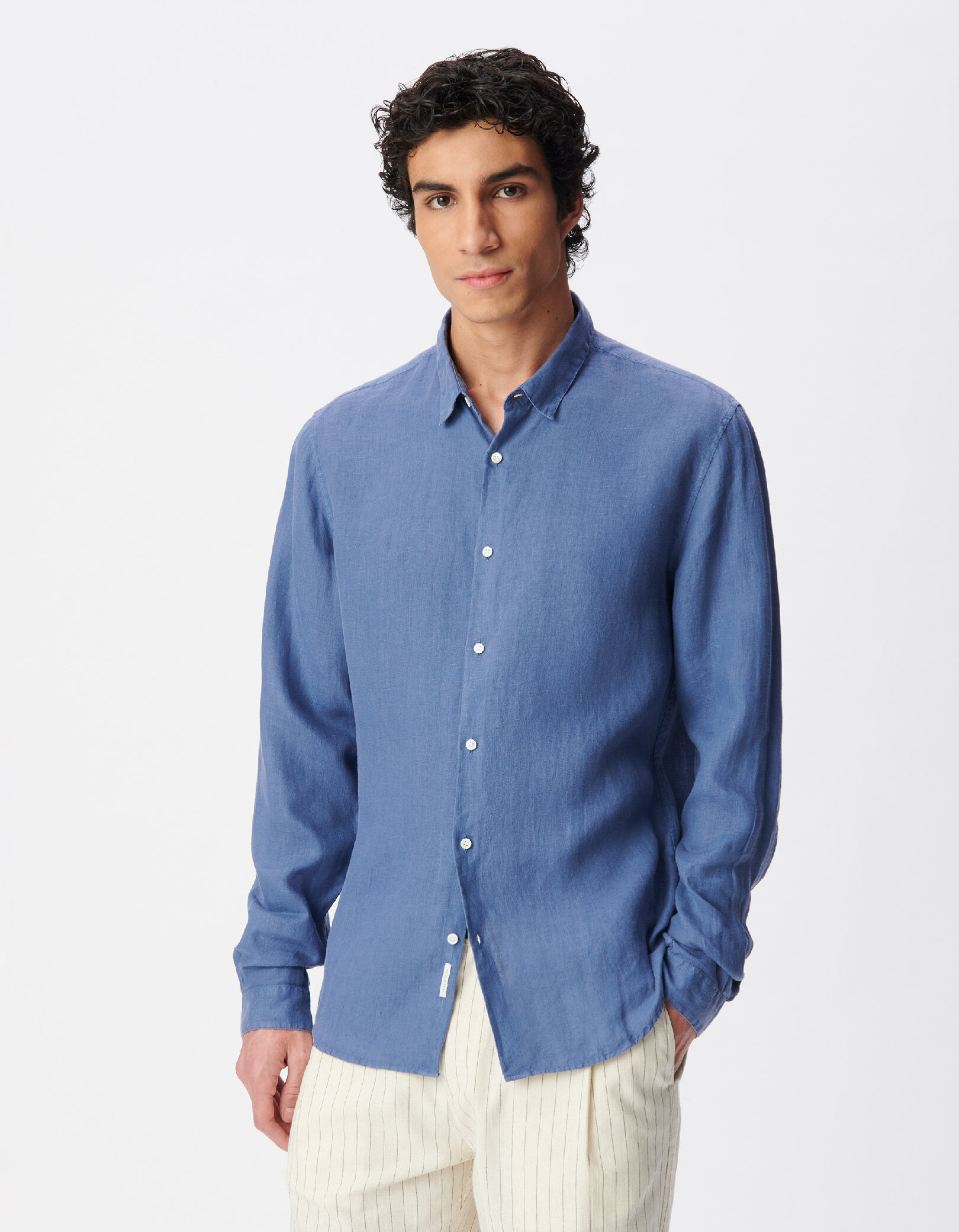 Chemise slim bleue 100% lin Homme