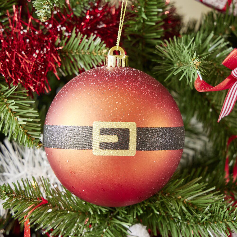 Boule de No&euml;l XL ceinture Père No&euml;l rouge Ø14cm