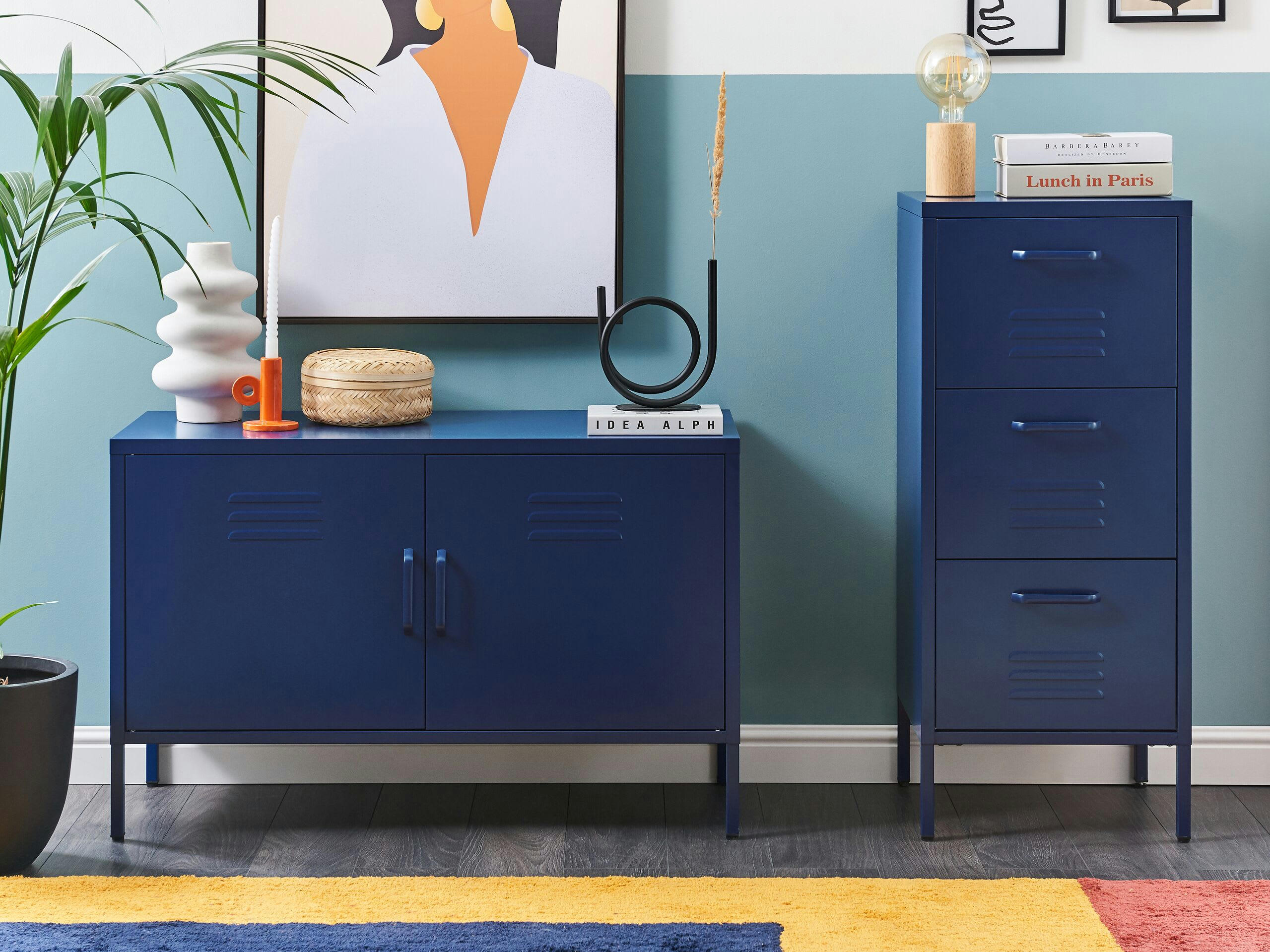 URIA - Buffet en métal bleu marin 2 portes