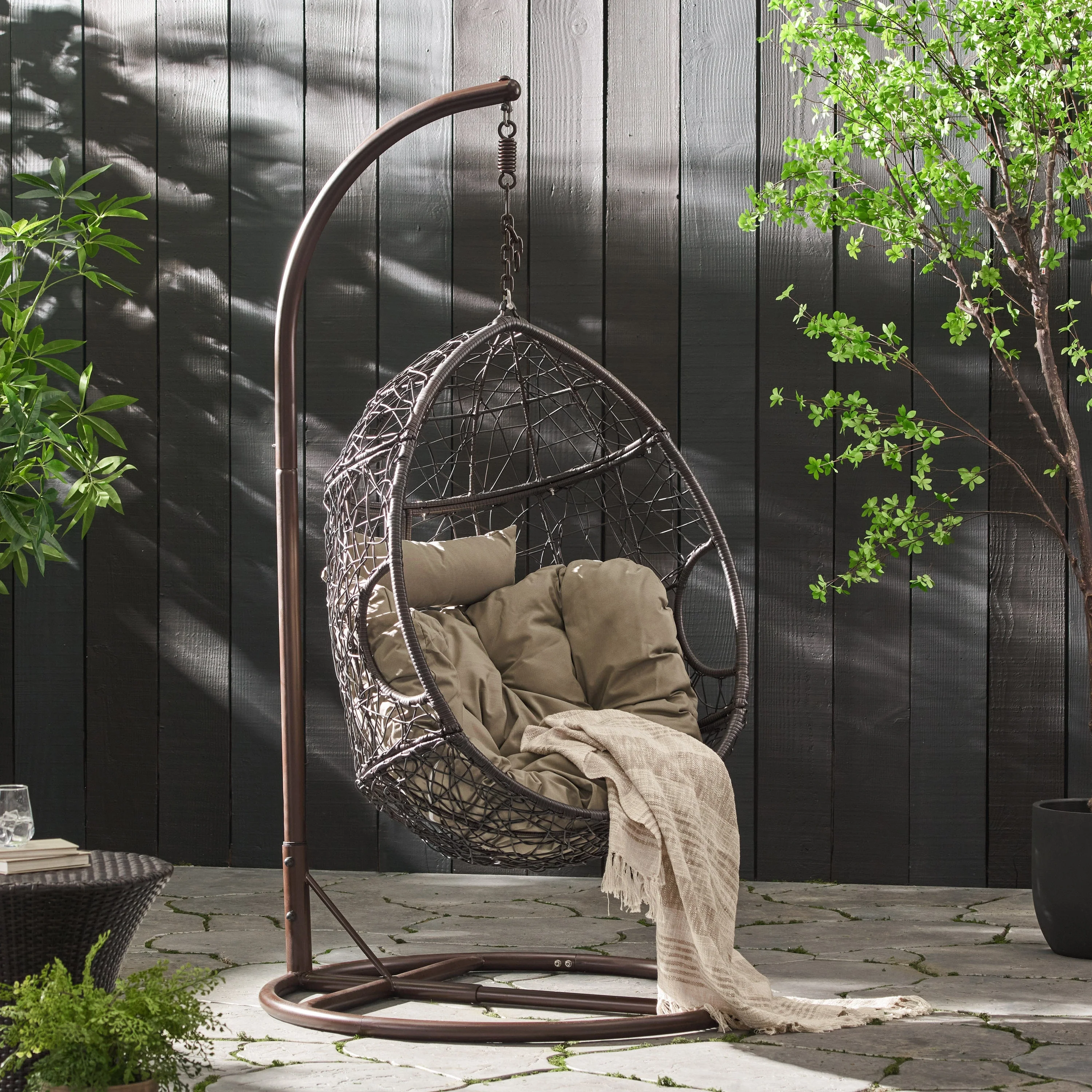 Kylie Outdoor Wicker Hanging Basket Chair by Christopher Knight Home - 400 lb limit