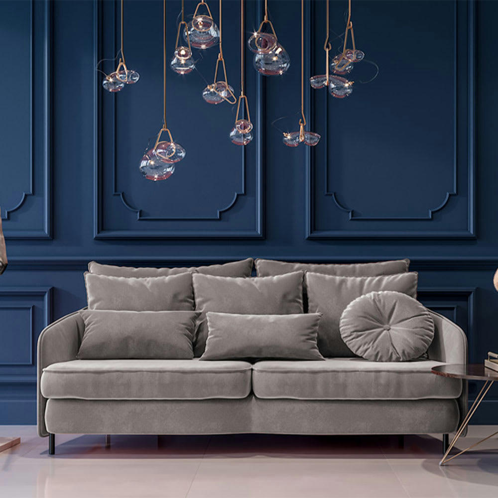 TREMEZZO - Canapé 3 places velours droit gris clair