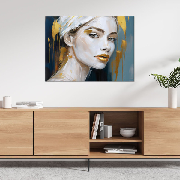 Feeby Obraz do salonu nowoczesny, Portret kobiety złoty glamour 60x40