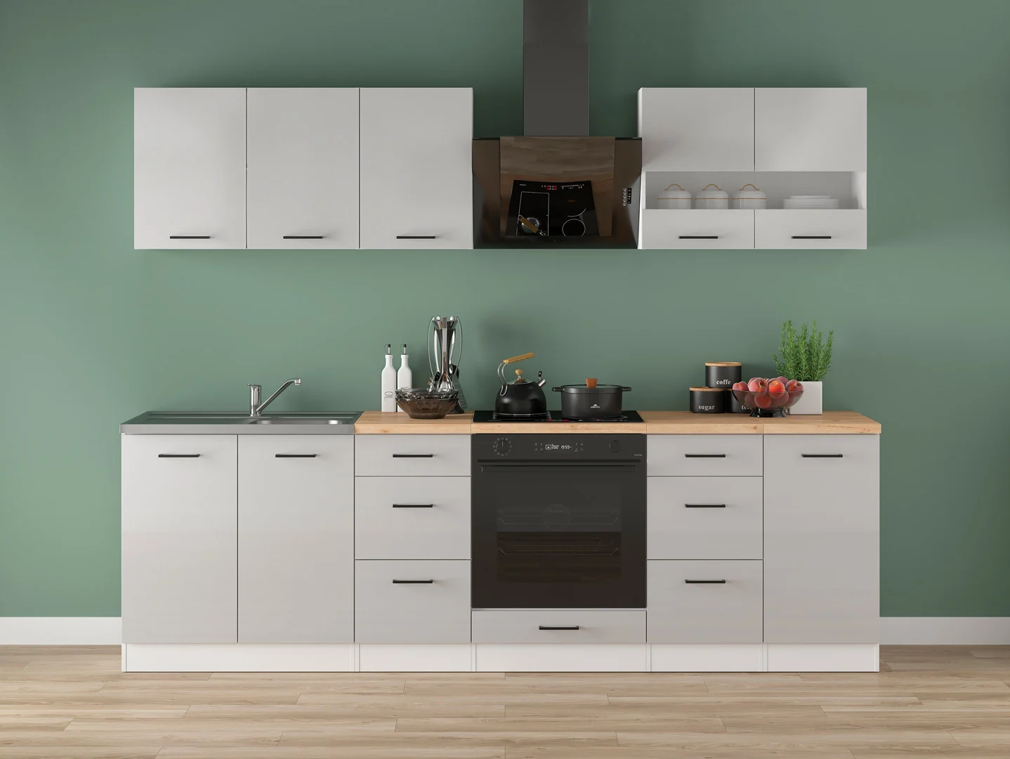 Komplet kuchenny Junona Line 260 cm jasny szary połysk