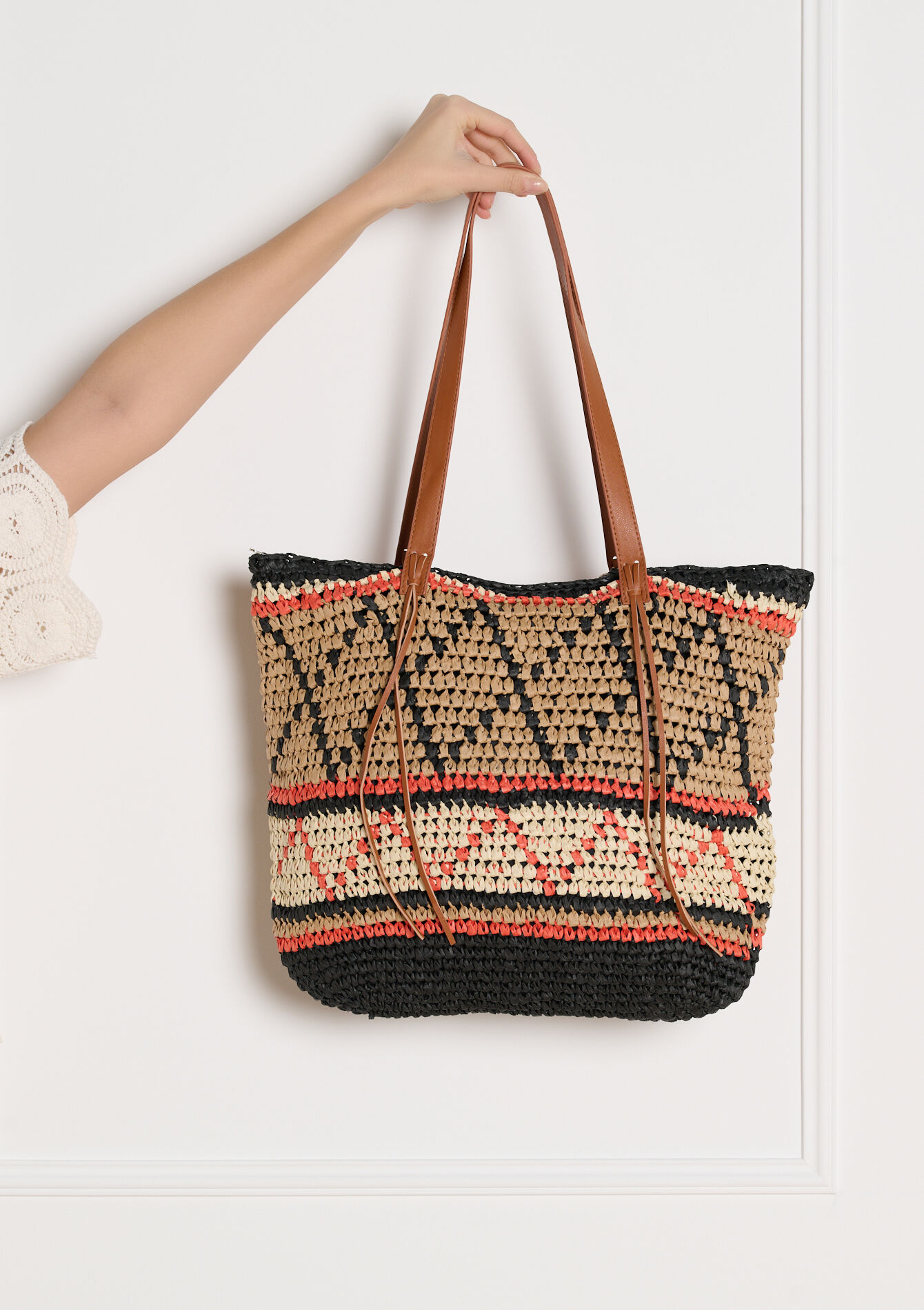 Gevlochten raffia shopper