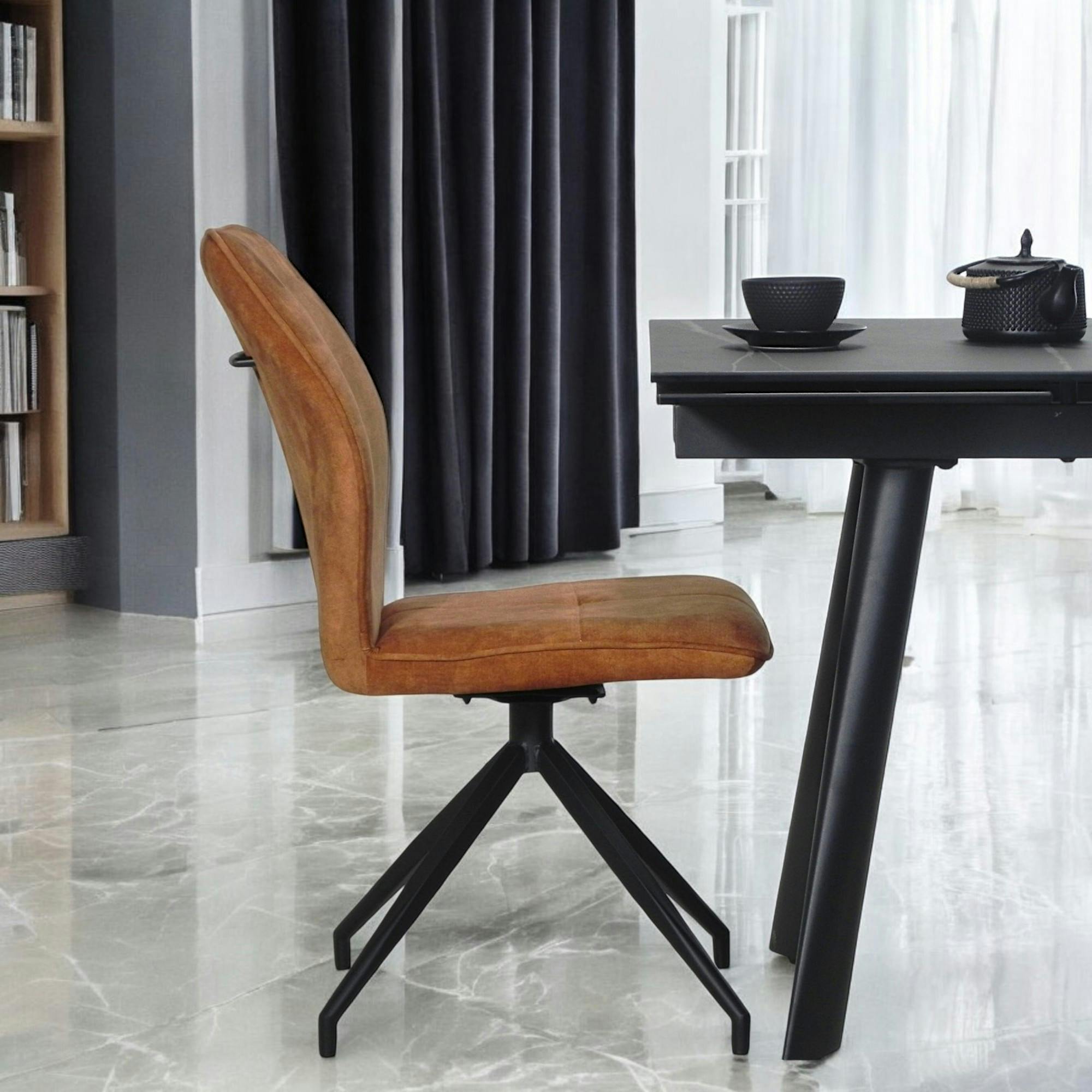 Chaise pivotante moutarde en velours patiné avec poignée (lot de 2) LOMBARDIE