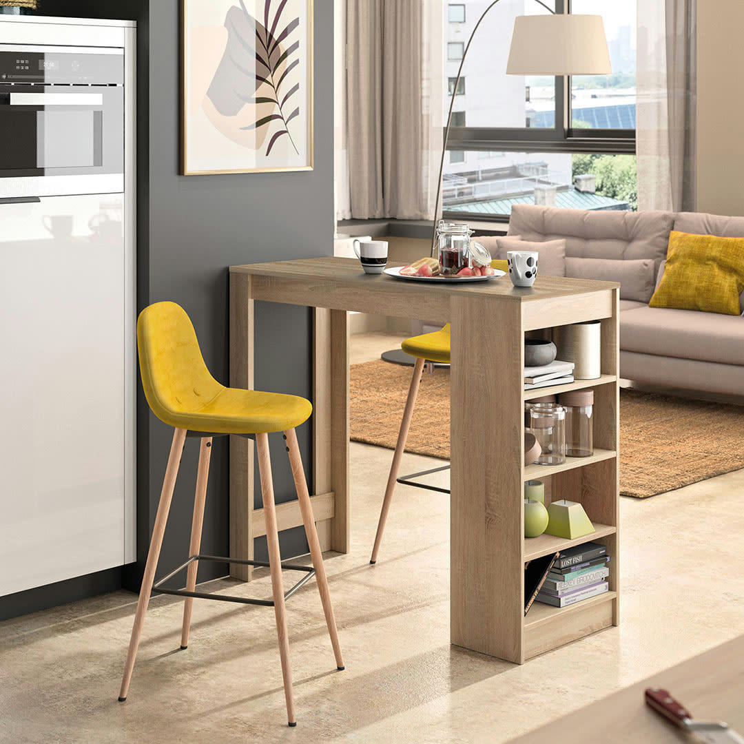 COCOON - Table bar effet bois chêne naturel - jaune