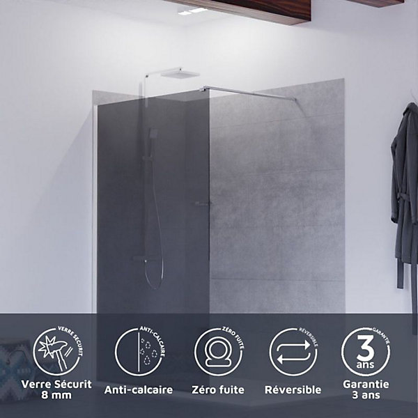 Paroi de douche miroir effet fumé 100 cm PSYCHE - Verre 8 mm securit